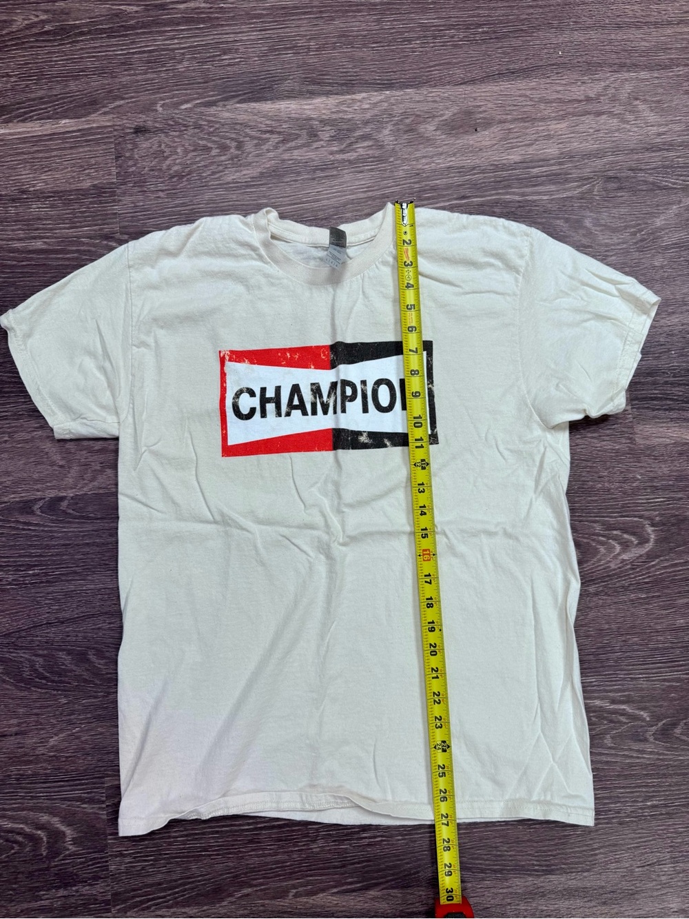 Champion Logo Graphic T Shirt Cream Heavy Cotton Large Streetwear Tee - Picture 6 of 6